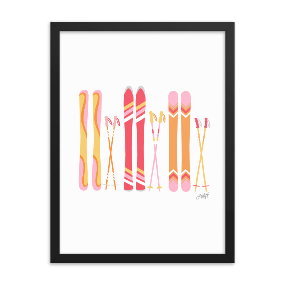 Ilustración de esquí (paleta cálida) - Lámina enmarcada
